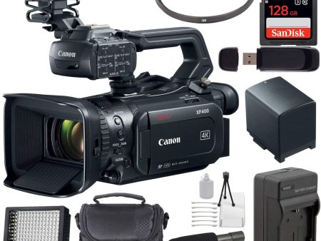 Canon XF400 4K UHD 60P Camcorder with Dual-Pixel Autofocus 128GB Memory Card + BP-820 Battery + 58mm UV + Condenser Mic Bundle Hot on Sale