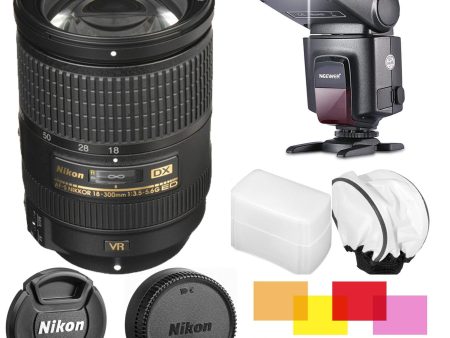 Nikon AF-S DX NIKKOR 18-300mm f 3.5-5.6G ED VR Lens Flash Bundle For Cheap