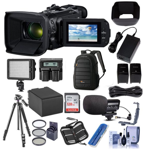 Canon Vixia HF G60 UHD 4K Camcorder with Bundle With Video Bag, 128GB SDXC U3 Card, Spare Battery, Video Mic, LED Light Online Sale