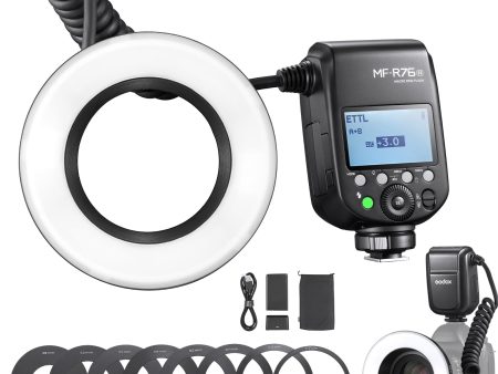 NJA TTL  MF-R76N Macro Ring Flash for Nikon TTL M Mode 5900K 76Ws 2.4G Wireless Control 550 Full-Power Flashes 0.1-1s Recycle Time Dual-Flash Tubes with LCD Screen for Inscet Plant Jewelry Shooting Hot on Sale