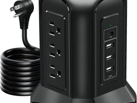 NJA Tower Power Strip, Power Strip, Surge Protector, Extension Cord with 9 AC Outlets, 4 USB-A 1 USB-C, 3m 10ft Electrical Extension Cord Online now