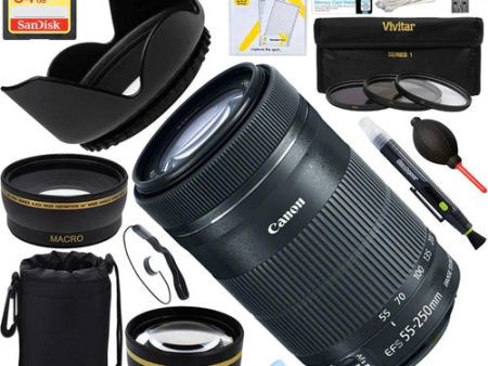 Canon EF-S 55-250mm f 4-5.6 IS STM Lens (8546B002)+ 64GB Ultimate Filter Bundle Fashion