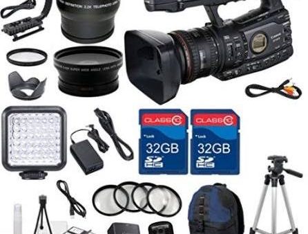 Canon XF305 HD Professional Camcorder with 2pc 32GB High Speed Memory Cards + Wideangle Lens + Telephoto Lens + LED Light + 4pc Macro Close Up For Discount