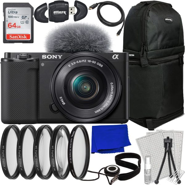 Sony Alpha ZV-E10 Mirrorless Camera with 16-50mm Lens (Black) - 7PC Accessory Bundle on Sale