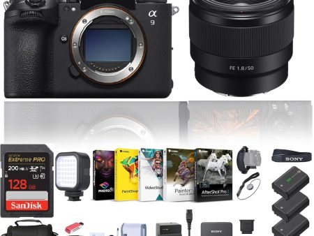 Sony Alpha a9 III Mirrorless Camera - 24.6MP Full Frame Global Shutter (ILCE-9M3) + 1 Sony FE 50mm f 1.8 Lens + 1 x 128GB Card + Bag + 3 x NP-FZ100 Compatible Battery + External Charger + Card Reader + LED Light + More Supply