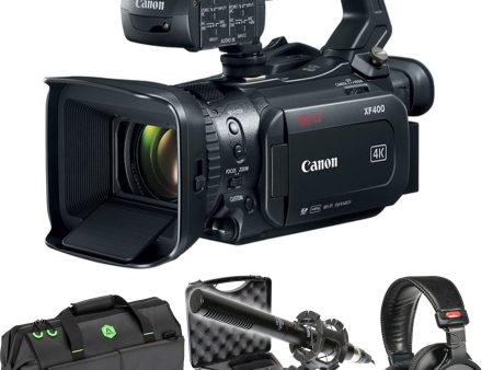 Canon XF400 4K UHD 60P Camcorder with Dual-Pixel Autofocus & Arco Video Bag | XM-55 Microphone & Sony MDR-7506 Headphone Bundle Supply