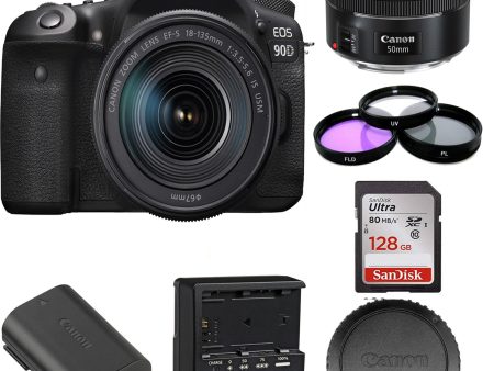 Canon EOS 90D DSLR Camera with 18-135mm Lens | Canon EF 50mm f 1.8 STM Lens | SanDisk 128GB Bundle Discount