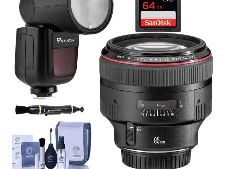 Canon EF 85mm f 1.2L II USM Lens with Flashpoint Zoom Li-on X R2 TTL & Sandisk Extreme Pro 64GB Bundle Online now