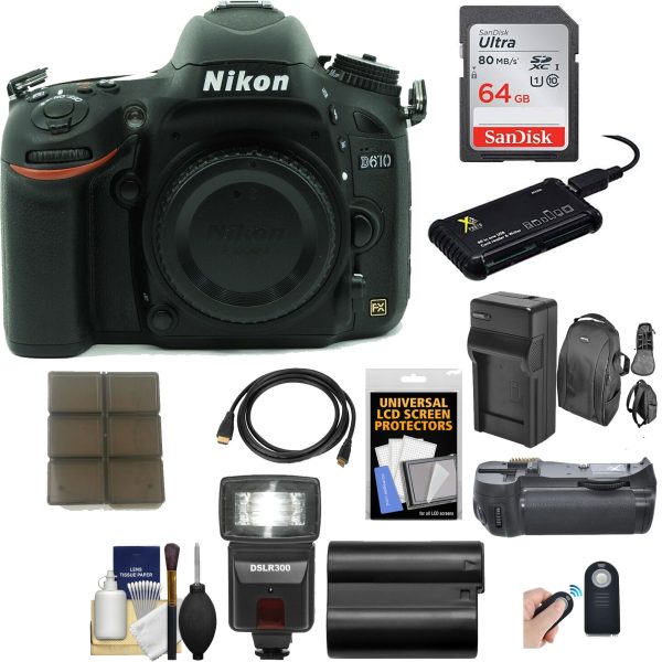 Nikon D600 DSLR Camera (Body Only) with 64GB Card | Sling Case | Flash | Grip| Battery & Charger + Remote Kit Supply