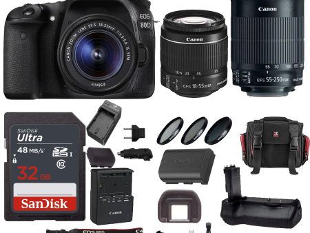 Canon Eos 80D DSLR Camera with 18-55mm & 55-250mm Lenses & 32GB Deluxe Sale