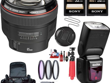 Canon EF 85mm f 1.2L II USM Lens USM with 2x Sony 32GB Cards | Godox Flash & More Bundle Sale