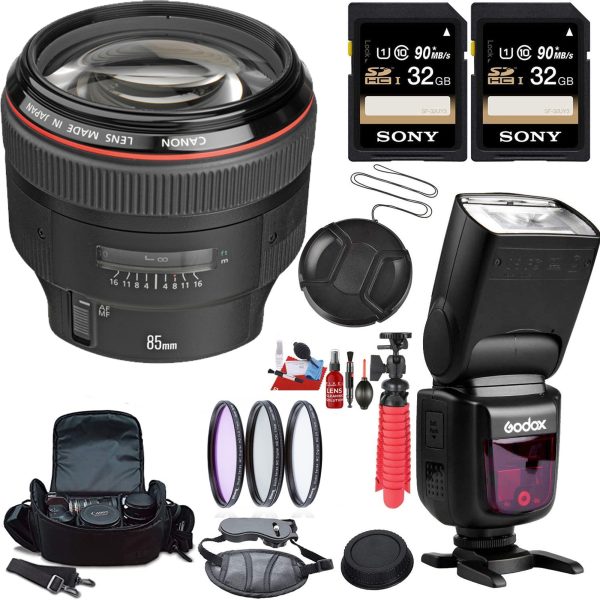 Canon EF 85mm f 1.2L II USM Lens USM with 2x Sony 32GB Cards | Godox Flash & More Bundle Sale