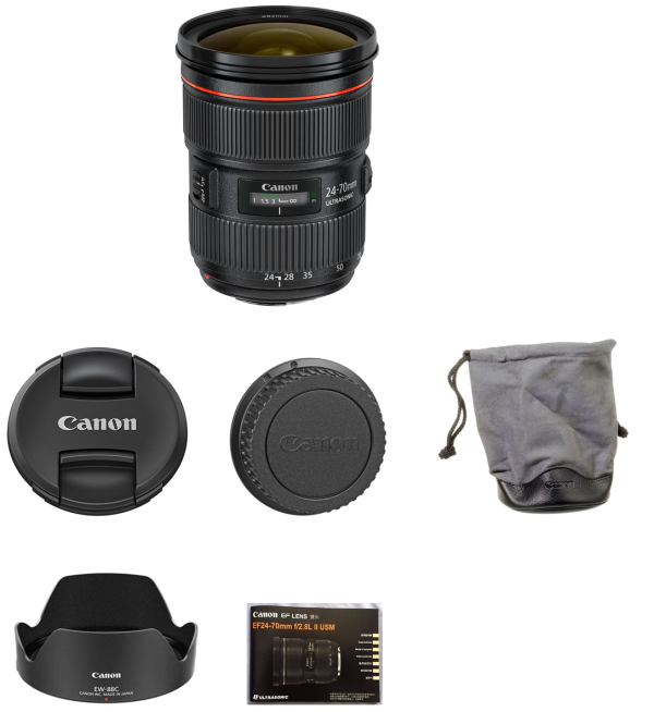 Canon EF 24-70mm f 2.8L II USM Lens with 2x 32GB MCs | Filter kit | Canon Case & Lens Rain Protection Online