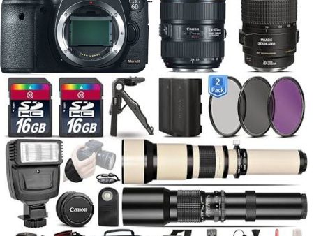 Canon EOS 6D Mark II DSLR Camera with 24-105mm f 4L II Lens |70-300mm USM| EXT Batt |Essential Bundle on Sale