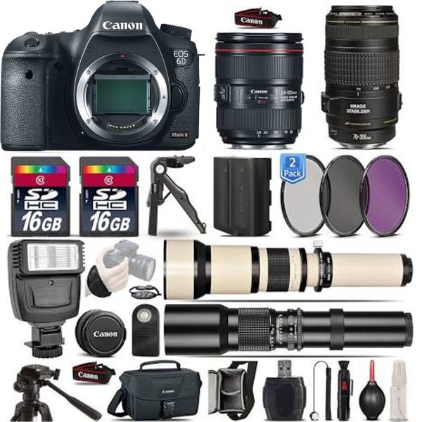 Canon EOS 6D Mark II DSLR Camera with 24-105mm f 4L II Lens |70-300mm USM| EXT Batt |Essential Bundle on Sale