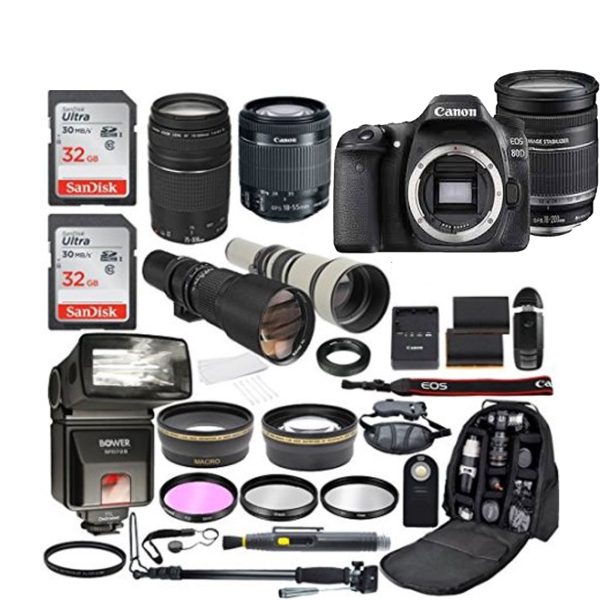 Canon EOS 80D with 18-200mm IS & Canon 75-300mm & 18-55mm Mega Bundle Fashion