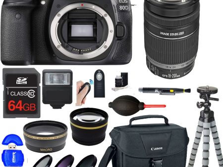 Canon EOS 80D with 18-200mm IS Lens with Sandisk 64GB Memmory Card Starter Essential Bundle Supply