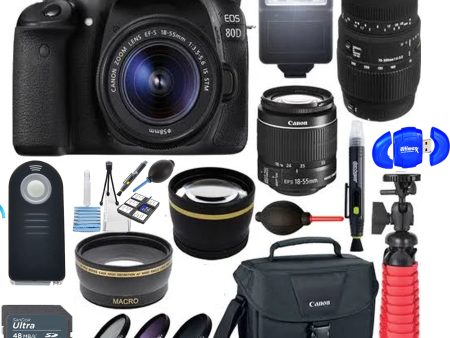 Canon EOS 80D CMOS DSLR Camera 18-55mm & 70-300mm Dual Lens Bundle & Accessory Kit For Discount