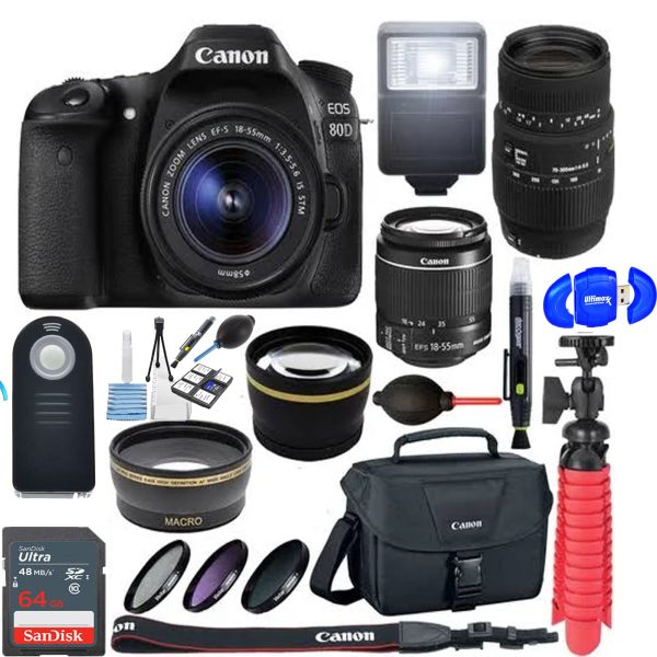 Canon EOS 80D CMOS DSLR Camera 18-55mm & 70-300mm Dual Lens Bundle & Accessory Kit For Discount