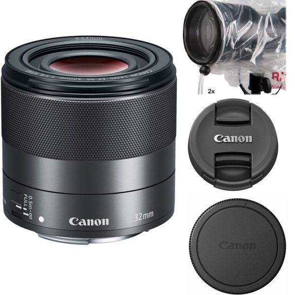 Canon EF-M 32mm f 1.4 STM Lens (2439C002) with OP TECH USA 8" Small Rain Sleeve kit Online now