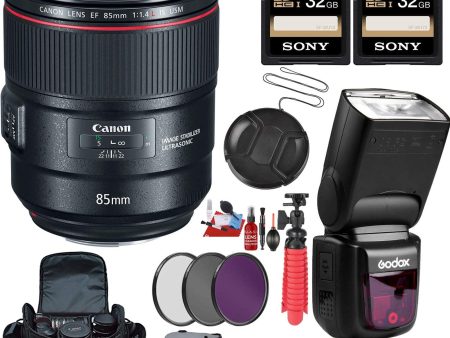 Canon EF 85mm f 1.4L IS USM Lens with 2x Sony 32GB Cards + More Bundle Online now