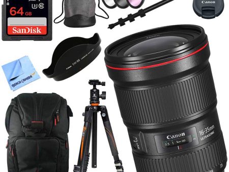 Canon EF 16-35mm f 2.8L III USM Ultra Wide Angle Zoom Full Frame Lens with Vanguard Tripod Plus 64GB Accessories Bundle on Sale