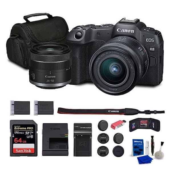 Canon EOS R8 Mirrorless Camera with RF 24-50mm f 4.5-6.3 is STM Lens+64GB Memory Card + Charger + LPE17 Battery & More Online Hot Sale