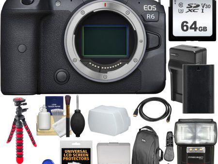 Canon EOS R6 Mirrorless Digital Camera (Body Only) with Sandisk 64GB MC | Flash & More Bundle For Discount