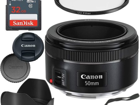 Canon EF 50mm f 1.8 STM Lens with Sandisk 32GB Memory Card | UV Filter & Cap Keeper For Sale