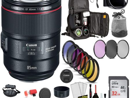 Canon EF 85mm f 1.4L IS USM Lens with Professional Bundle Includes- Backpack, Filter Kit, Sandisk 32GB SD + More Online