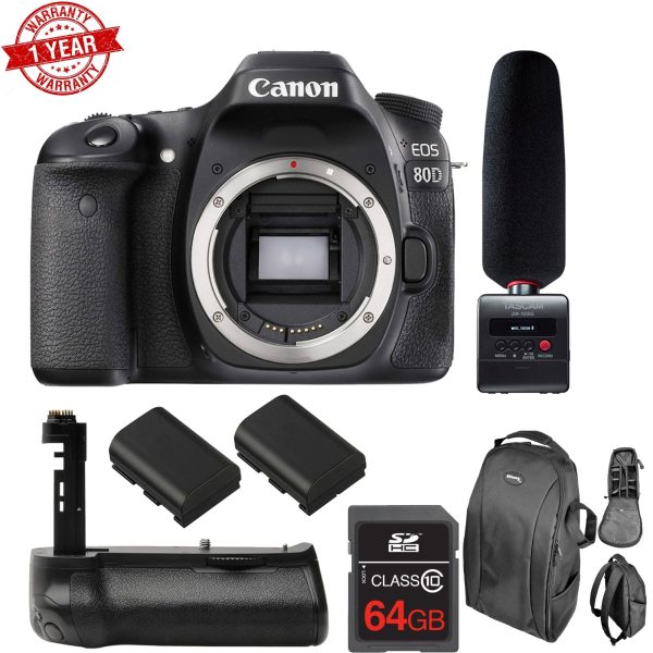 Canon EOS 80D DSLR Camera (Body Only) + Tascam DR-10SG Audio Recorder & Microphone Kit For Discount