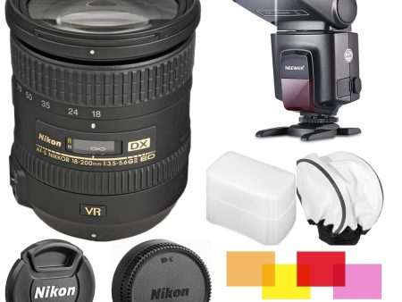 Nikon AF-S DX NIKKOR 18-200mm f 3.5-5.6G ED VR II Lens Flash Bundle Fashion