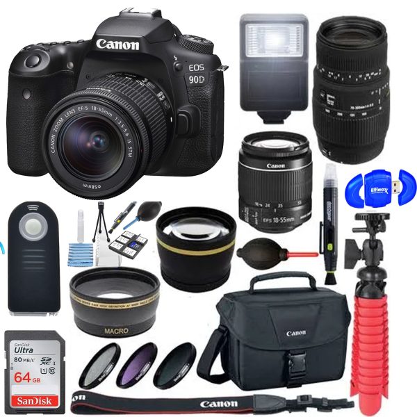 Canon EOS 90D DSLR Camera with 18-55mm & 70-300mm Dual Lens Bundle & Additional Accessories Fashion