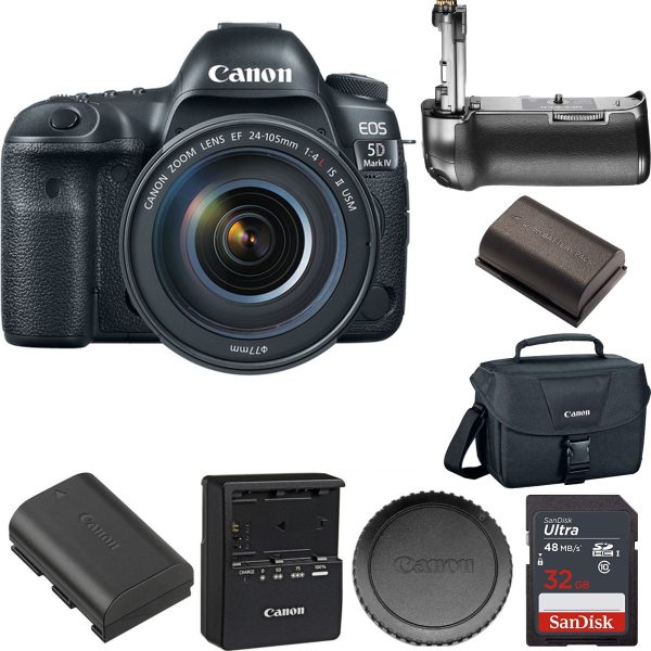 Canon EOS 5D Mark IV Digital SLR Camera W  EF 24-105mm f 4L IS II USM Lens with Battery Grip Starter Kit USA on Sale