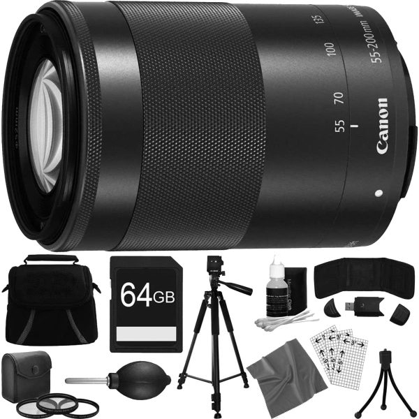 Canon EF-M 55-200mm f 4.5-6.3 is STM Lens Tripod Deluxe Bundle Fashion