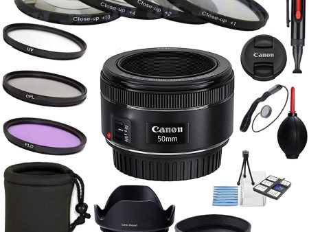 Canon EF 50mm f 1.8 STM Lens with UV, CPL, FLD + Close up kit + Tulip Hood + Collapsible Hood+ Lens Pen & Blower + Lens Cap + Starter kit For Discount