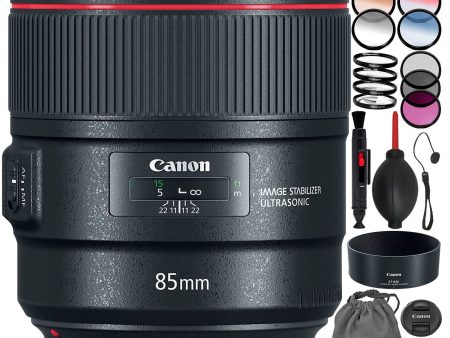 Canon EF 85mm f 1.4L IS USM Lens with 3 Piece Filter Kit + 4 Piece Macro Filter Set (+1, 2, 4, 10) + Graduated Color Filter Kit + More For Cheap