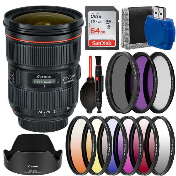 Canon EF 24-70mm f 2.8L II USM Lens with Sandisk 64GB Starter Kit For Discount