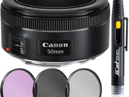 Canon EF 50mm f 1.8 STM Lens with 49mm Filter Kit (UV, CPL, FLD) & Cleaning Pen Package on Sale