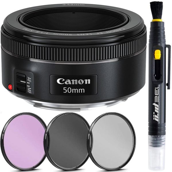 Canon EF 50mm f 1.8 STM Lens with 49mm Filter Kit (UV, CPL, FLD) & Cleaning Pen Package on Sale