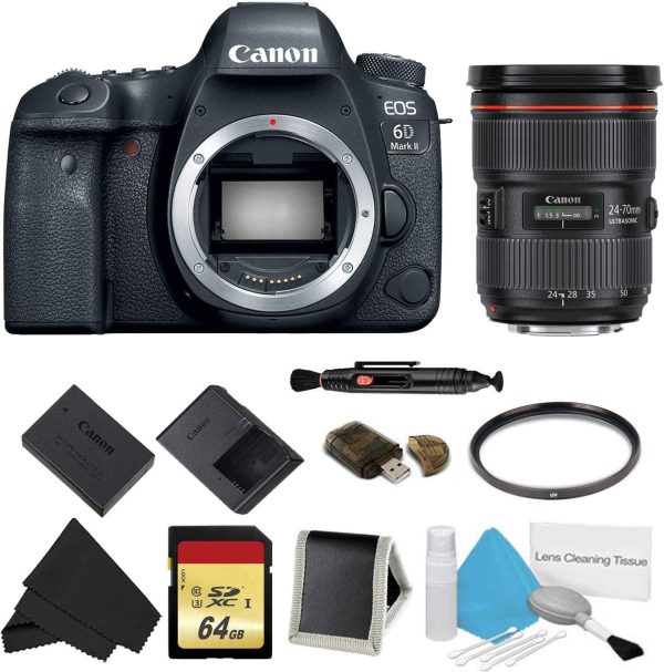 Canon EOS 6D Mark II DSLR Camera (Body Only) Basic Filter w Memory Bundle + Bonus Canon EF 24-70mm f 2.8L II USM Lens - International Model For Cheap