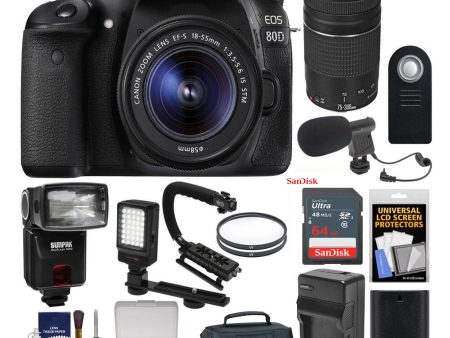 Canon EOS 80D Wi-Fi Digital SLR Camera & EF-S 18-55mm IS STM w  75-300mm III Lens + 64GB + Battery + Case + Flash + LED Light + Mic + Stabilizer Kit For Cheap