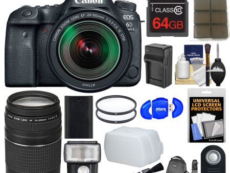 Canon EOS 6D Mark II DSLR Camera & EF 24-105mm IS STM + 75-300mm III Lens + 64GB Card + Backpack + Flash + Battery Charger + Filters Kit Bundle Fashion