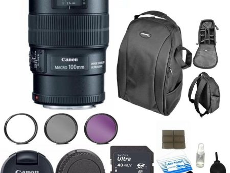 Canon EF 100mm f 2.8L Macro IS USM Lens with Sandisk 16GB | Backpack | Filter Kit & Cleaning Kit For Sale